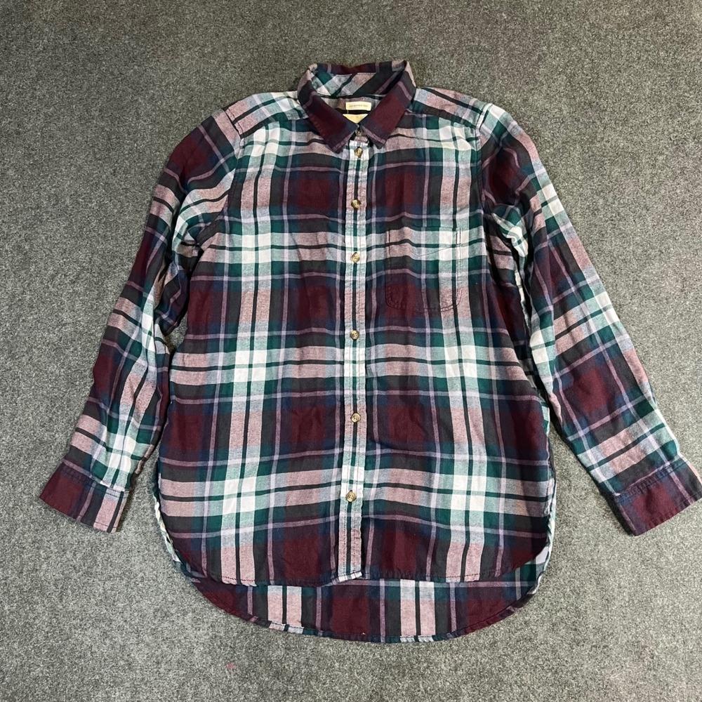 American Eagle‎ Boyfriend Fit Plaid Flannel Shirt Burgundy Green Womens M Grunge